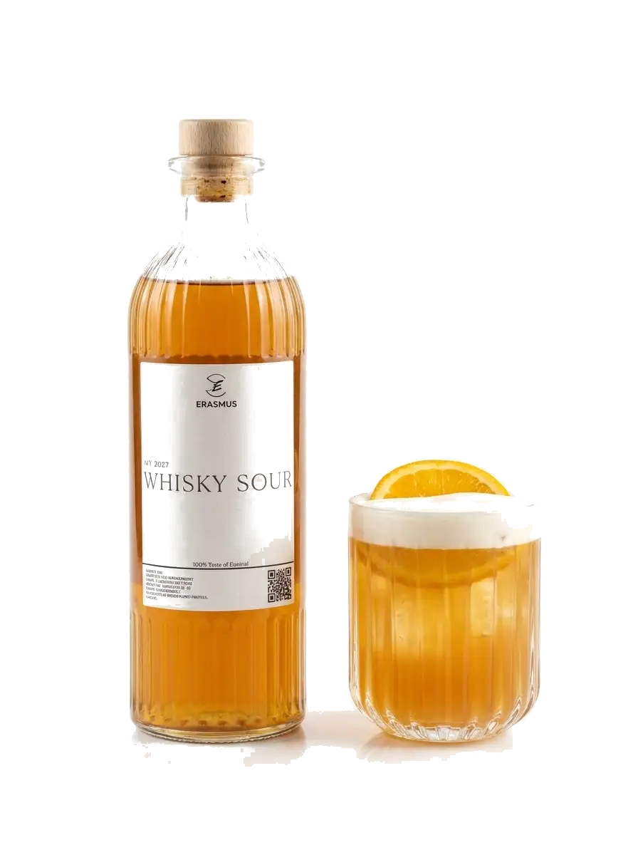 Whisky Sour – frisches Orangen und Cocktailkirschen Mood-Setting im Sonnenlicht