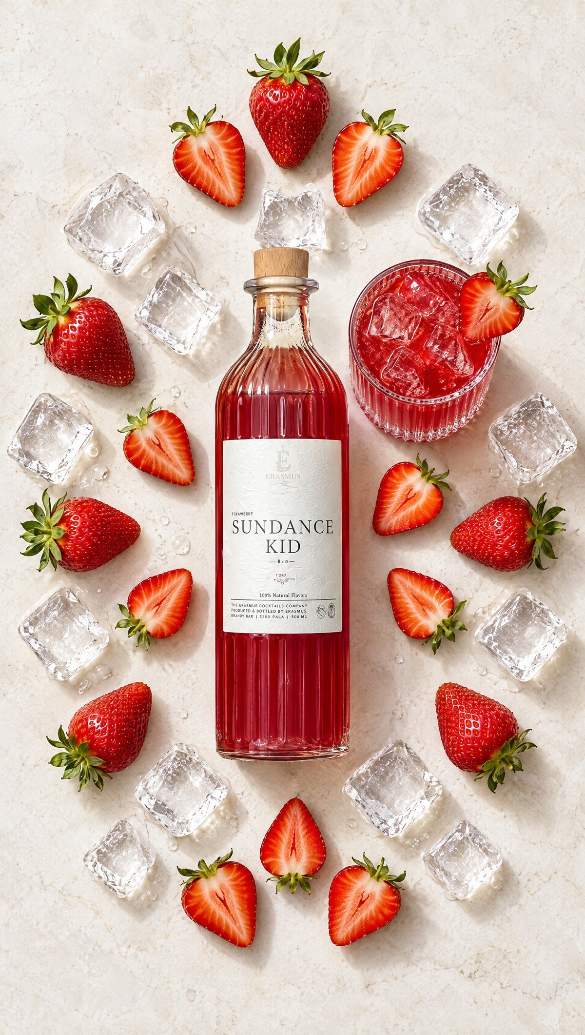 Sundance Kid – editorisches Flatlay mit Erdbeeren und Eis