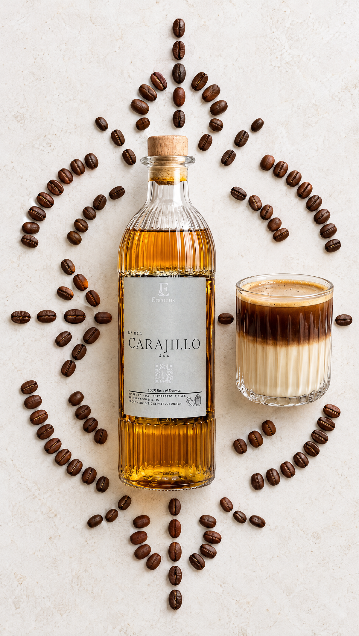 Carajillo – Flatlay mit Kaffeebohnen