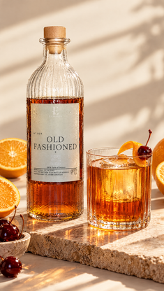 Old Fashioned – Orangen und Cocktailkirschen im Sonnenlicht