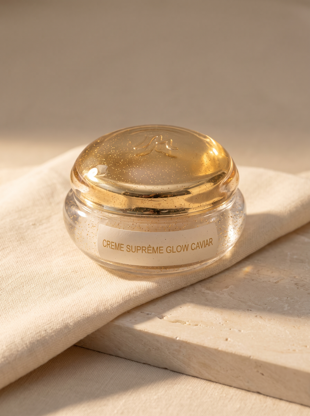 Ingrid Millet Crème Suprême Glow Caviar – Spa-Mood auf Leinen im Sonnenlicht
