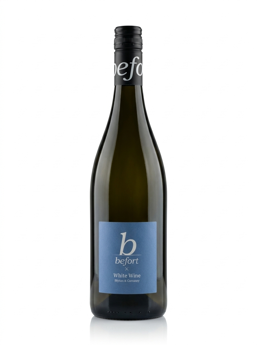 Befort × Erasmus Pinot Blanc Chardonnay – Flasche und Glas im Sonnenlicht