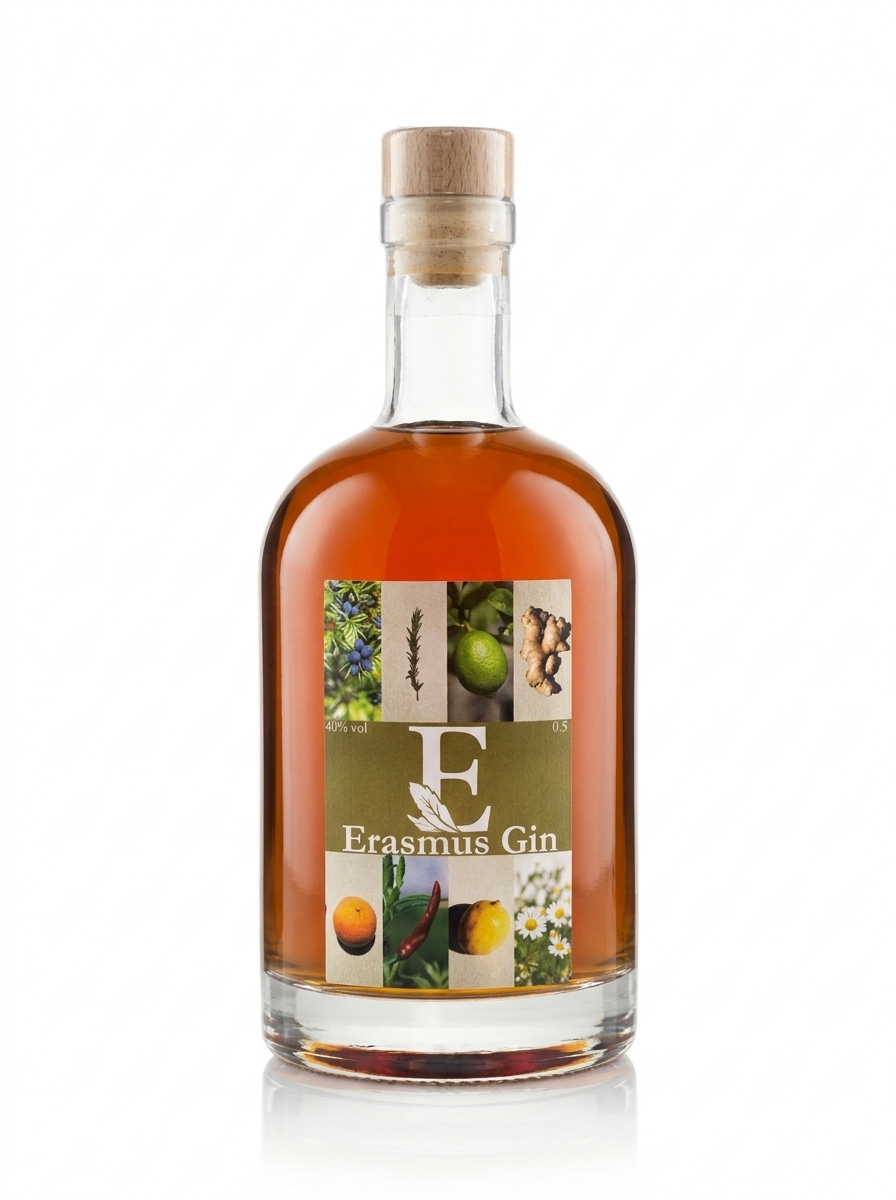 Erasmus Gin – Flasche und Gin Tonic im Sonnenlicht