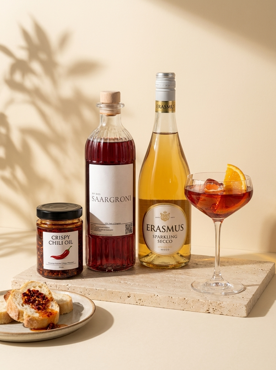 Set Aperitivo im Erasmus – Saargroni, Apfel-Birnensecco und Crispy Chili-Öl im Sonnenlicht